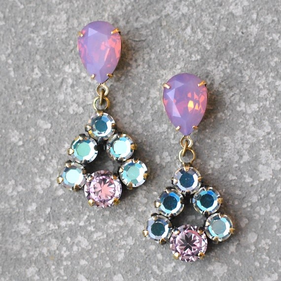 Items similar to Pastel Purple Opla Earrings Swarovski Crystal Peacock