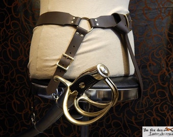 Cavalry saber sword leather belt with adjustable hanger, high quality. SCA, LARP, cosplay.