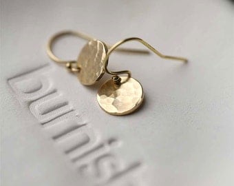 Tiny Hammered Gold Earrings Handmade, Summer Outdoors Gold Filled Handmade Jewelry, Gift for Women, Jewellery by Burnish