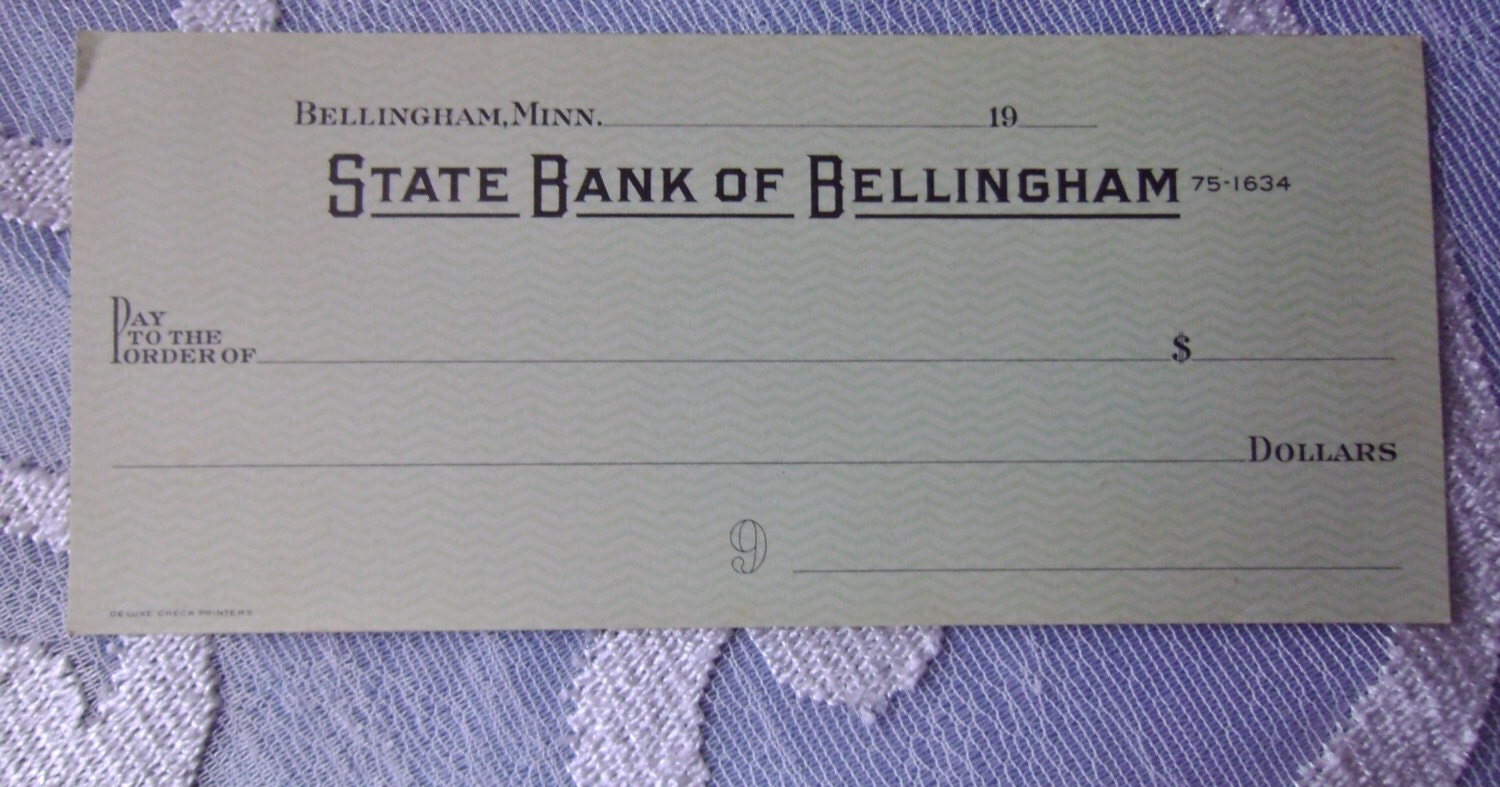 Blank Vintage Counter Checks Bellingham MN State Bank of