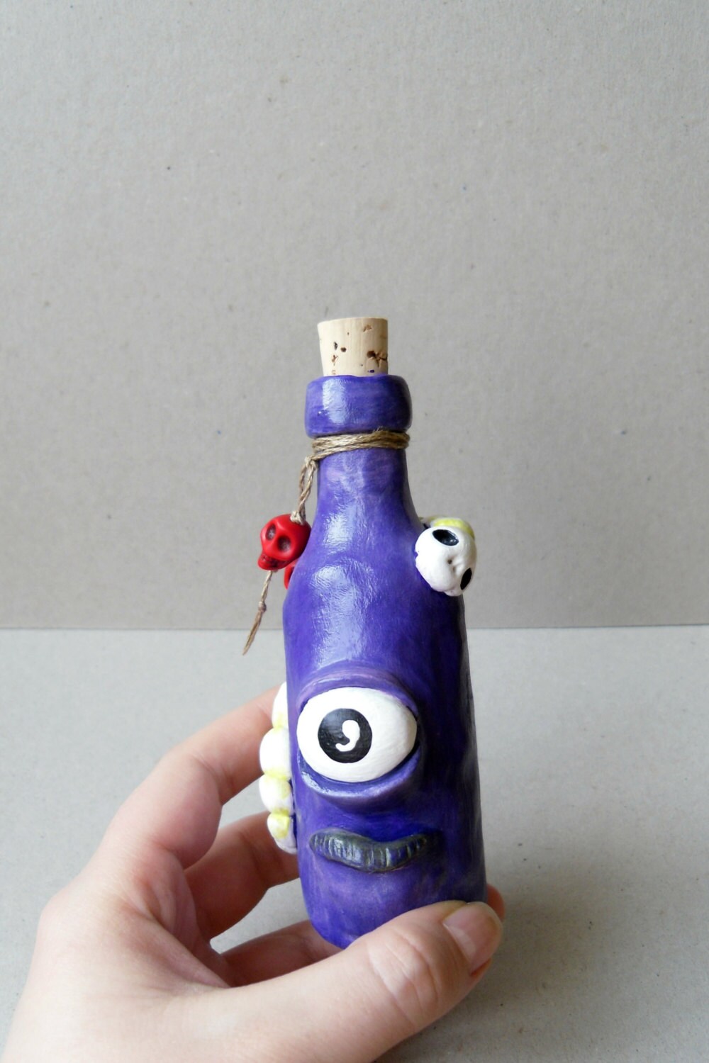 Mixed Media Altered Glass Bottle Polymer Clay by ErinlesHouse