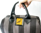 Handmade Raven Mason Bag, Striped Linen and Leather, Large Tote Handmade Raven Mason Bag, Striped Linen and Leather, Large Tote