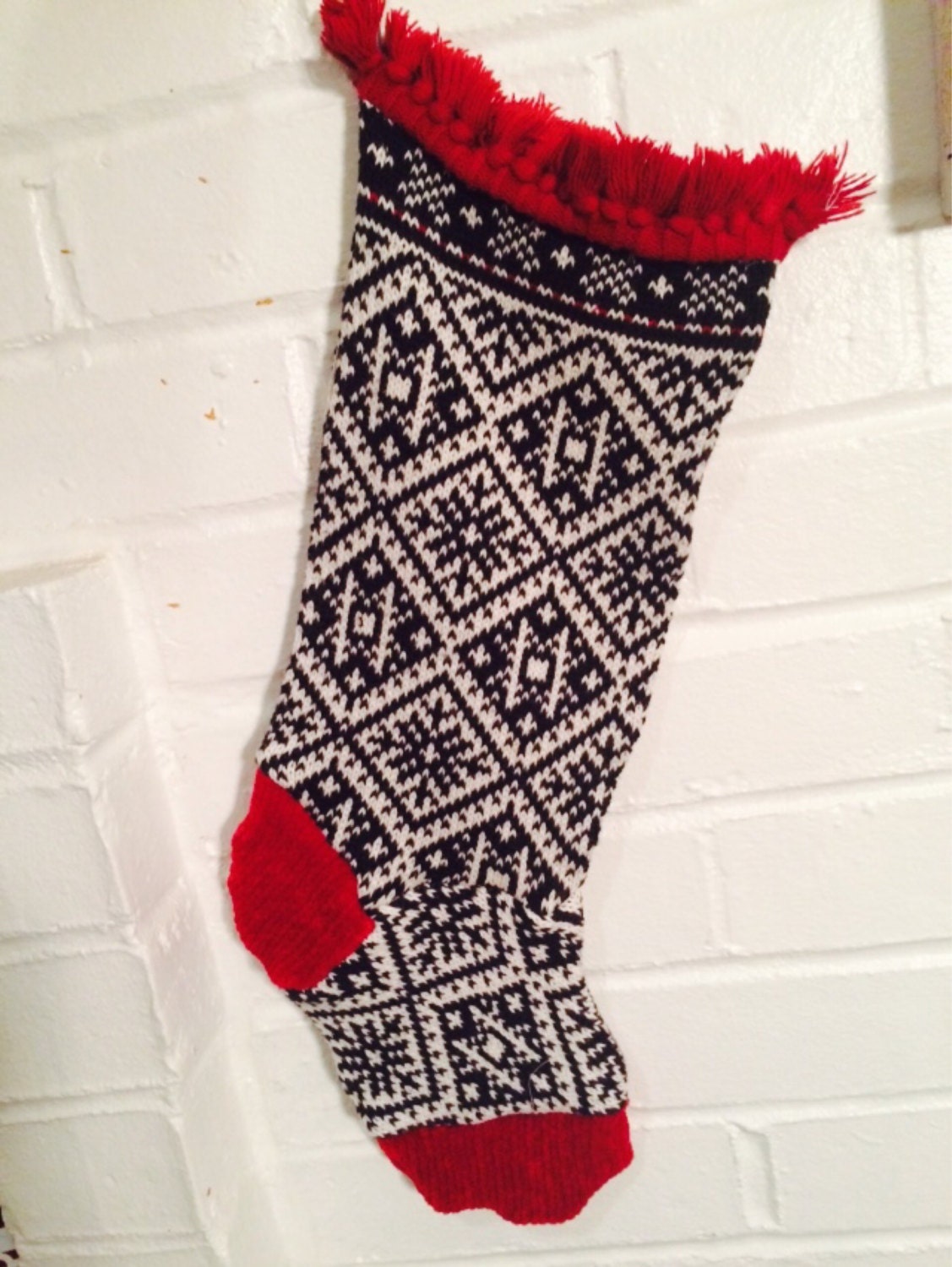 SALE!!! Patchwork Christmas stocking upcycled red black white