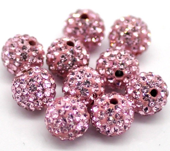 4 PINK Polymer Clay and Pave' Rhinestone Round Beads by SmartParts