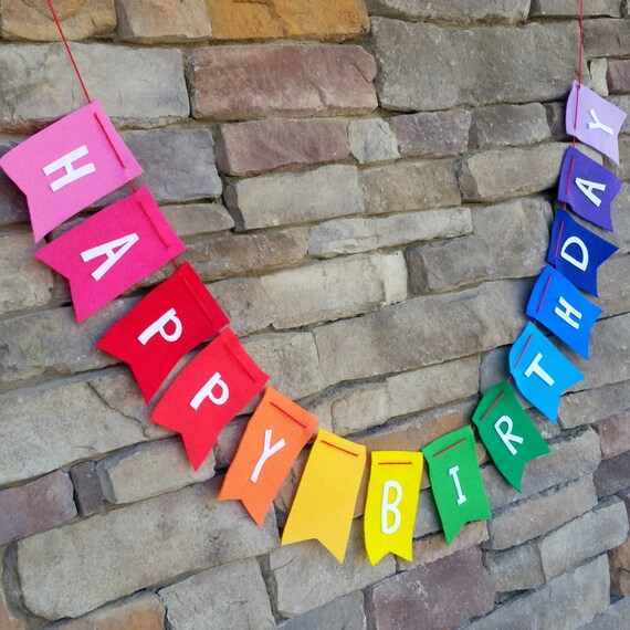 Happy Birthday Banner on Rainbow Felt with Baker's Twine Il_570xn