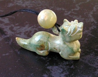 Ancient/Antique Jade Dragon Pendant Necklace with Antique Jade and Tibetan Agate Beads by NeoWare