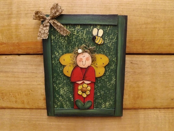 Garden Angel, Angel Folk Art, Wood Prim Angel, Country Rustic Angel, Spring Garden Angel, Country Cabin Decor