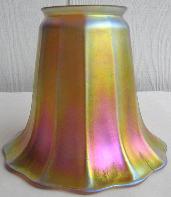 Antique FOSTORIA Art Glass Light Lamp Shade Iridescent
