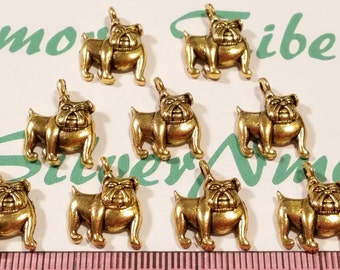 16 pcs per pack 14x16mm One side Bulldog charm Antique Gold Finish Lead Free Pewter