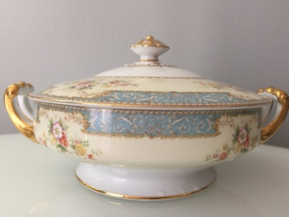 Rare Made in Occupied Japan Noritake Cerulean Rose Pattern Covered Bowl ...