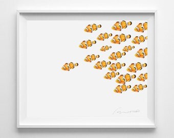 Watercolor Fish Print. Fish Wall Art. Nemo Fish. Clownfish. Nursery Arts.Aquarium Print, Baby Nursery, Modern, Tropical, Orange, Gold