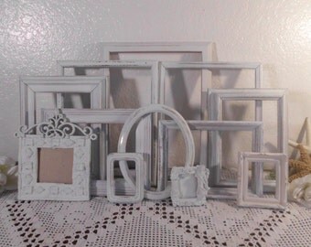Frame Set White Shabby Chic Distressed Picture Photo Decoration Beach Cottage Paris Apartment French Country Farmhouse Home Decor Gift Her