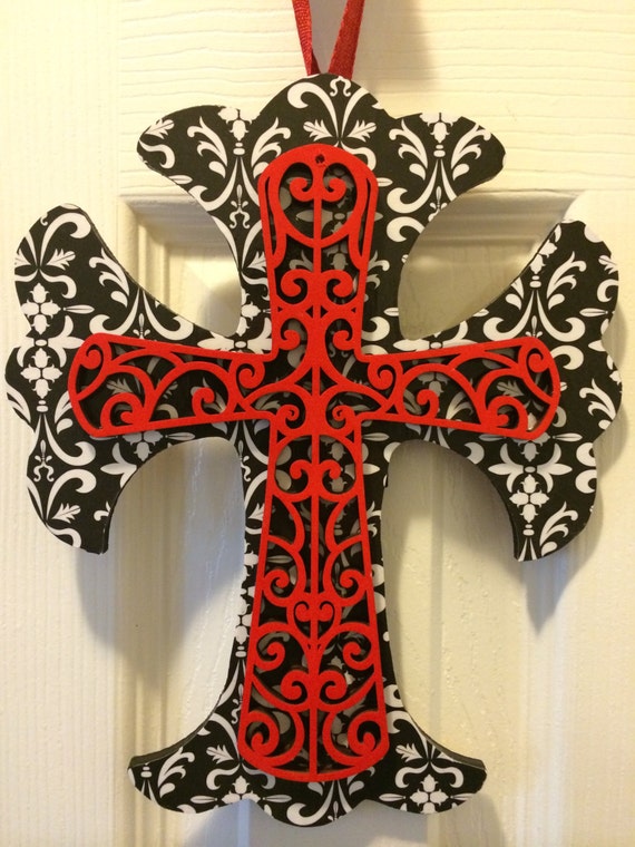 Items similar to Painted Wooden Cross; Painted Wall Wooden Cross; Door