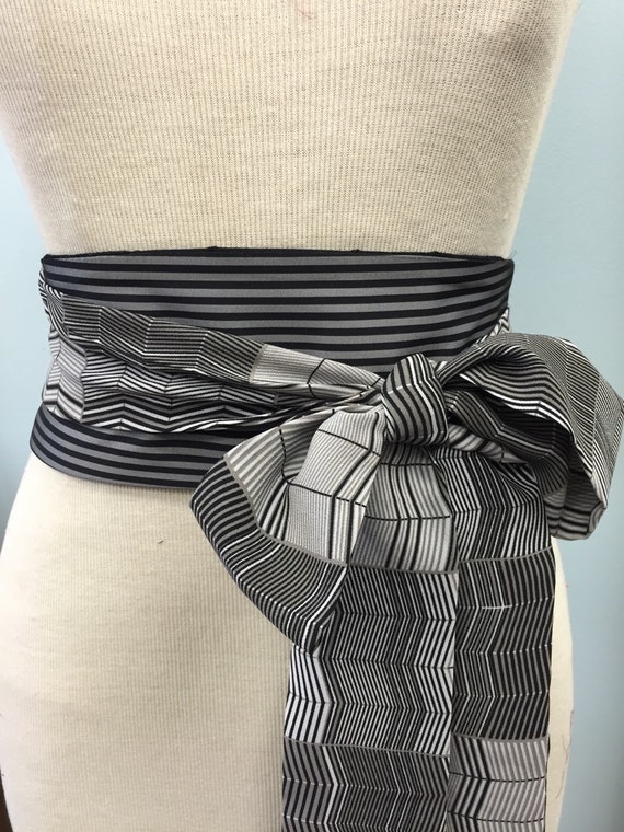 Graphic obi sash black geometric obi belt chevron stripe