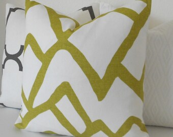 Modern abstract decorative pillow cover, chartreuse green schumacher zimba