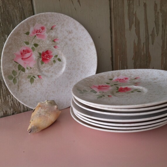 Vintage Melmac Rose Saucers Retro Serving by happydayantiques