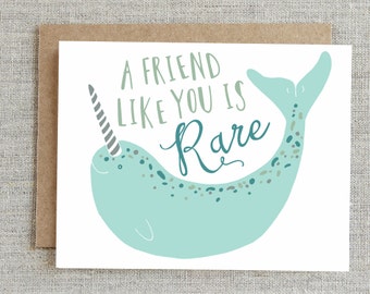 Friendship Card, Best Friend Card, Card For Friend, Narwhal Card, Thank You Card, BFF Card, Friends Card, Bestie Card, Friend Greeting Card