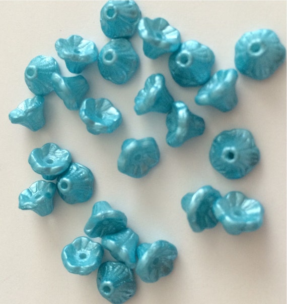 Czech Glass Flower Cup Beads 5 x7mm Pastel Aqua by agrainofsand