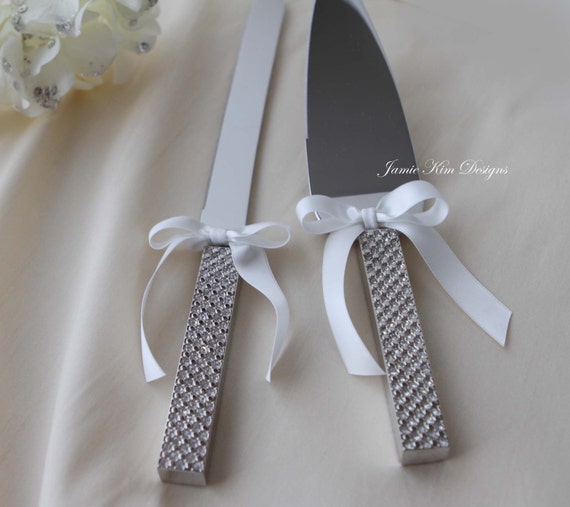  Wedding  Cake  Cutting  and Serving Set  with Rhinestones 