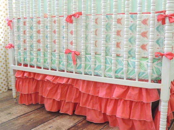 Aqua and coral crib bedding Clearance