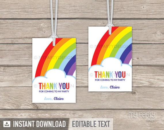 rainbow party thank you tags favor tags instant download