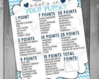 Boy Baby Shower Whats In Your Purse Game Baby Shower Games Boy Baby Shower Baby Boy Shower Printable Baby Shower