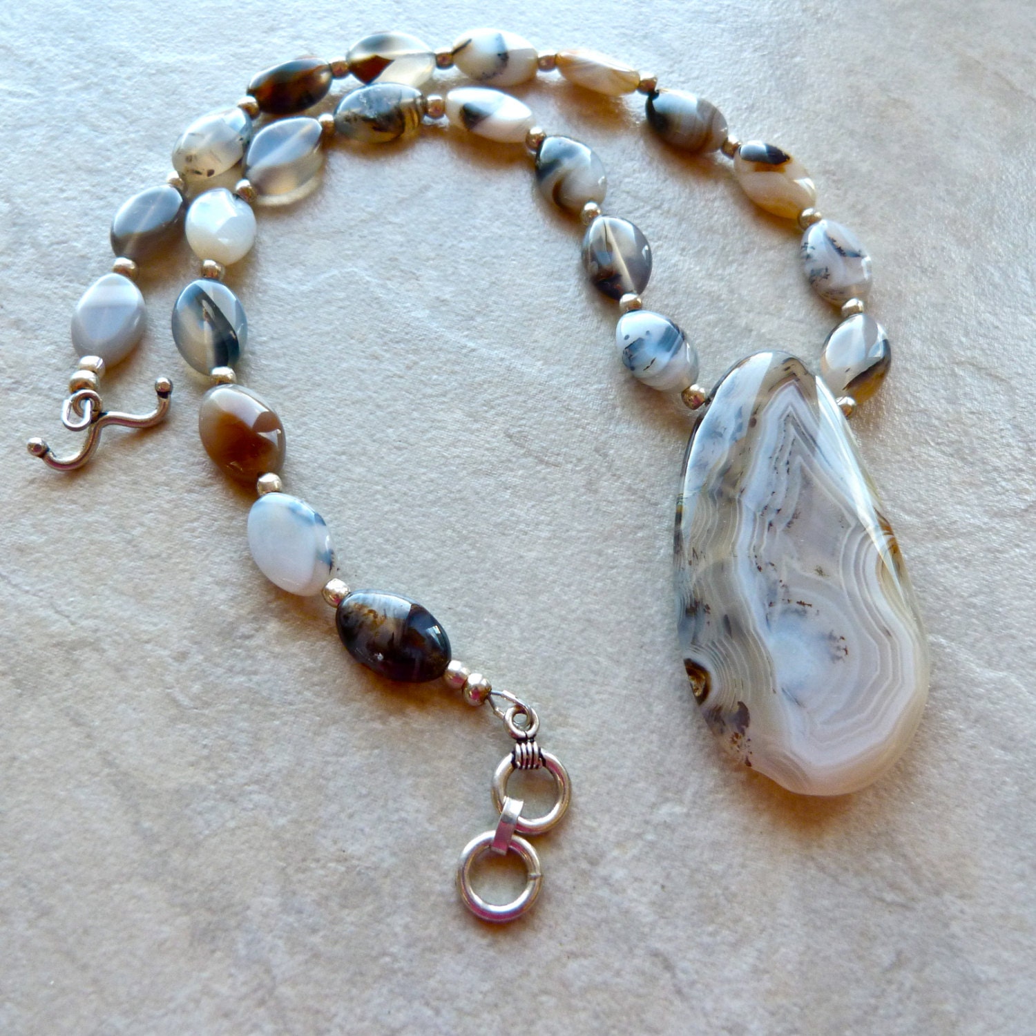 Large Stone Montana Moss Agate and Sterling Silver Artisan