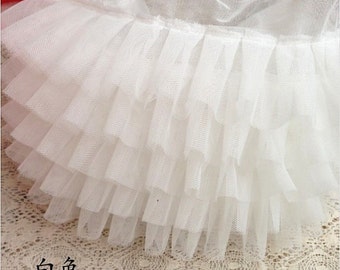 off white ruffled trim, chiffon ruffles trim, tutu mesh trim, doll dress trim