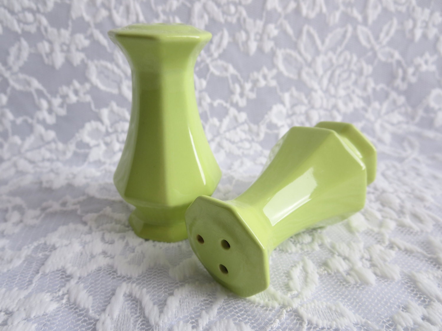 Vintage Green Salt and Pepper Shakers made in by ALittleBitOfParis