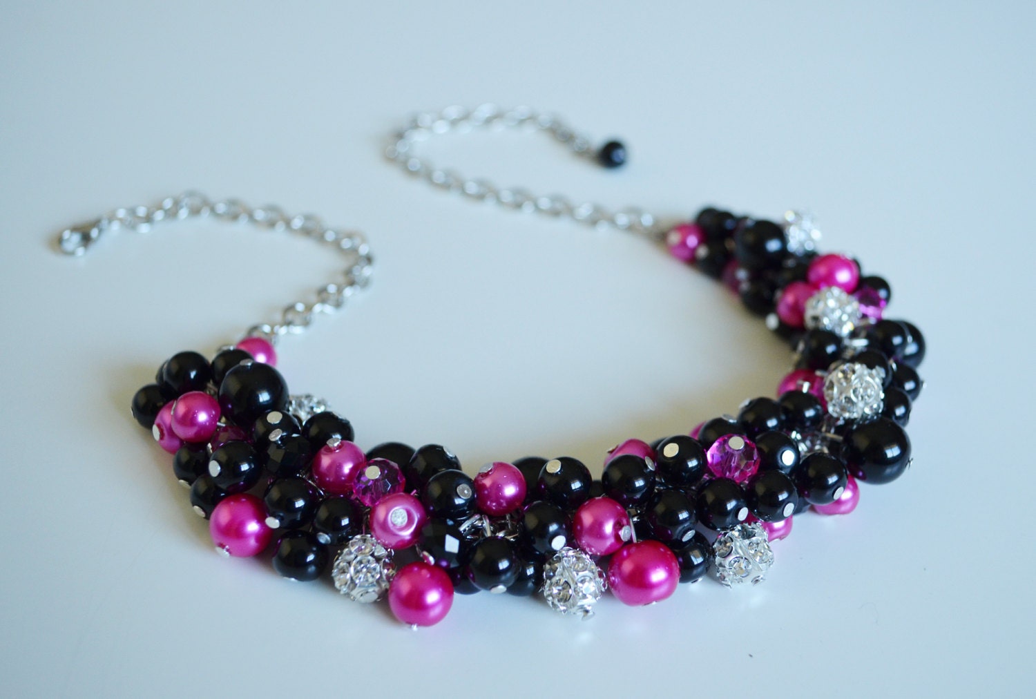 Black and Hot Pink Necklace Chunky Necklace Pink and Black