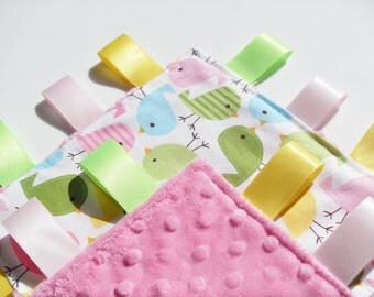 Taggie Spring Chicks Fabric Minky toddler comforter taggy blanket - baby taggies - Lovey comforter