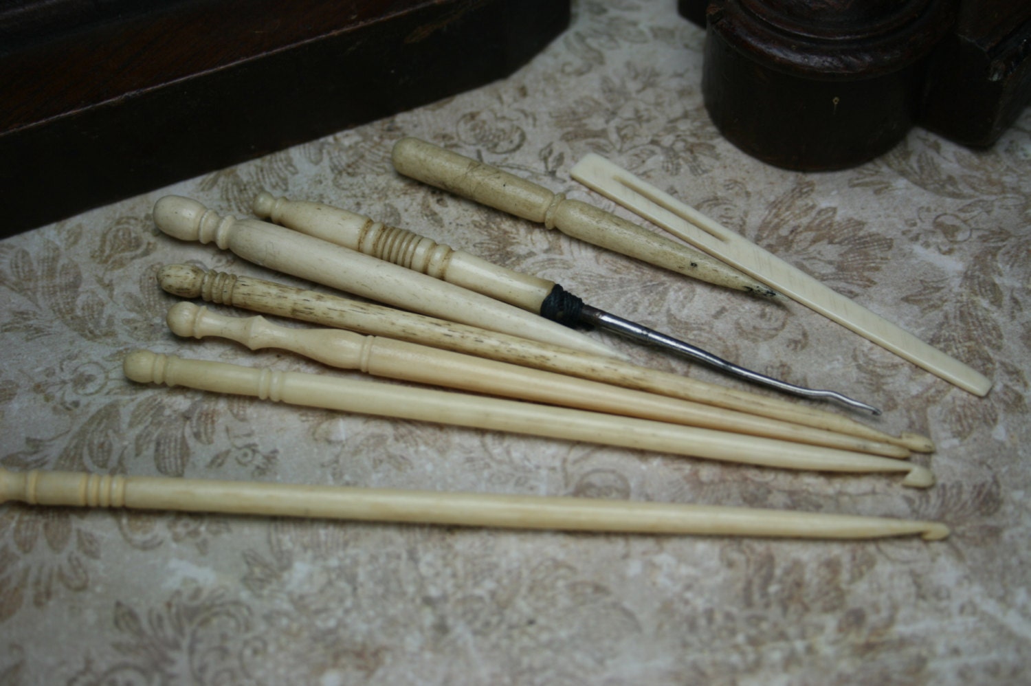 Vintage Lace Making or Tatting Tools Bone 8 pc