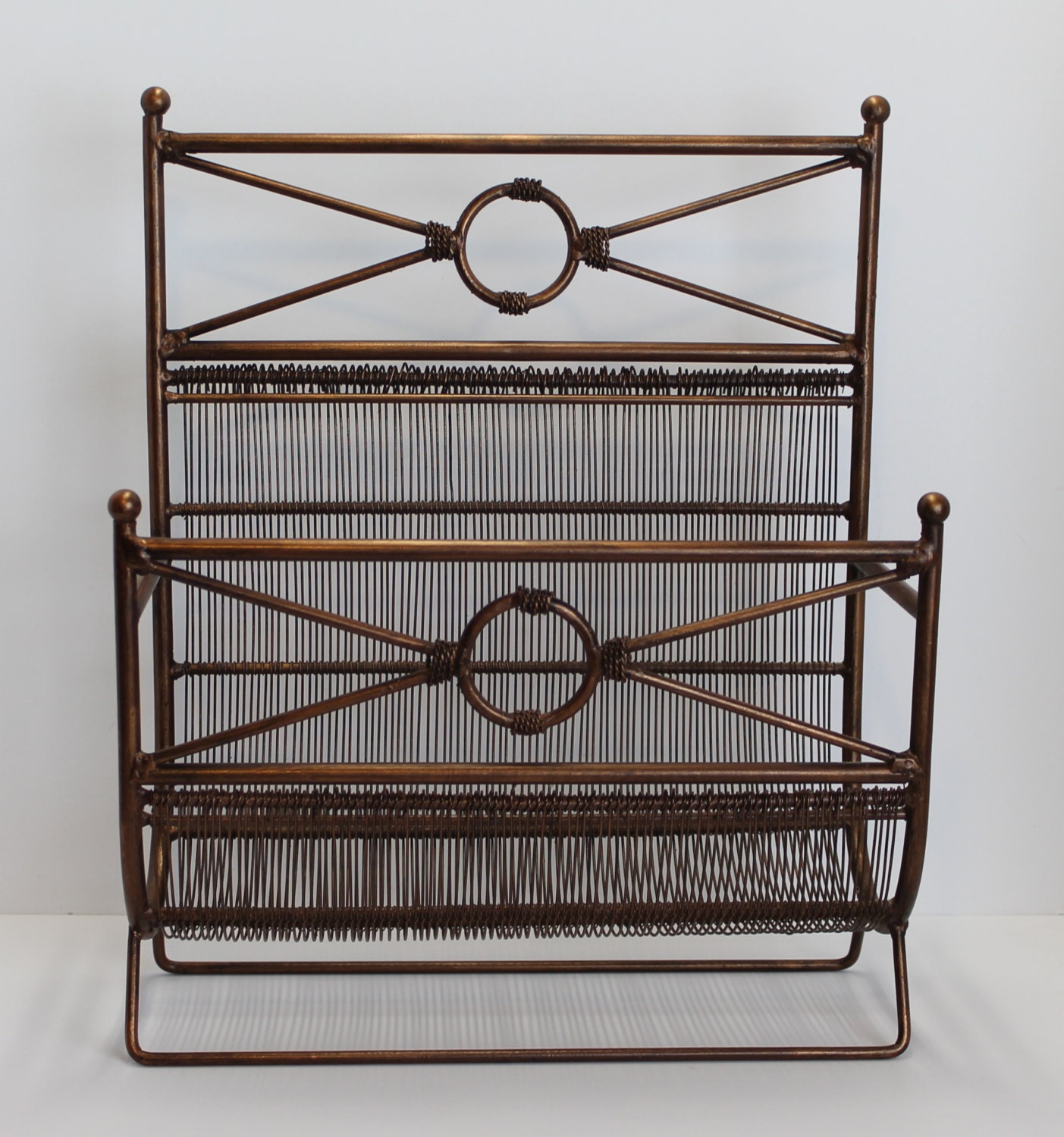 Vintage Wired Metal Magazine Rack // Copper Bronze