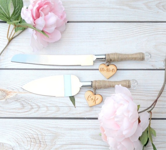 Personalized cake  cutting  knife set  rustic by 