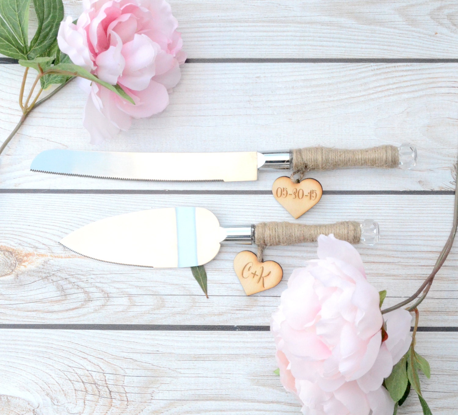 Personalized cake cutting knife set rustic by BellaBrideCreations