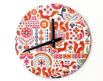 Wall Clock, Fox Clock, Whimsical Wall Clock, Childs Wall Clock, Housewares, Home and Living, Unique Clock,Time