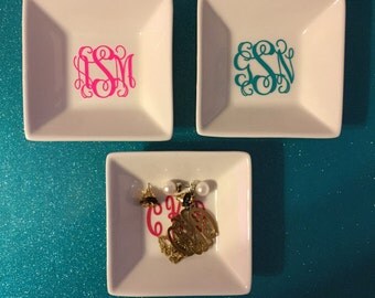 Monogrammed Ring Dish Personalized Jewelry Bowl Organizer Holder