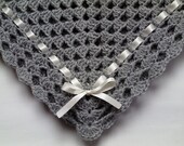 Crochet Baby Blanket Afghan Nursery Bedding Gray Christening Baptism deken colcha ,coperta, Babydecke, manta, couverture