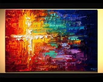 Original Modern Abstract Colorful Modern Palette Knife painting Cross Painting by OSNAT Made-To-Order