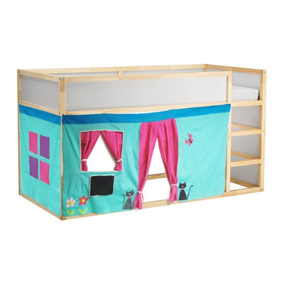 Bunk bed Playhouse with puppet theater / Bed tent / Loft bed curtain free design and colors