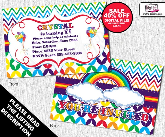 Sale - Rainbow Birthday Invitations, Rainbow Invitations, Rainbow Invitation, Rainbow Party, Rainbow Invites, Rainbow Invite, Invitations Il_570xn
