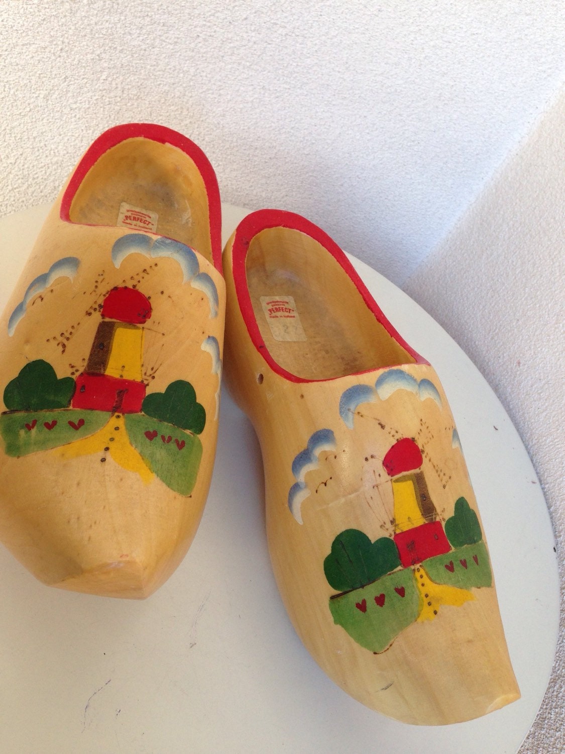 Vintage mens Dutch wooded shoes windmill painted home decor