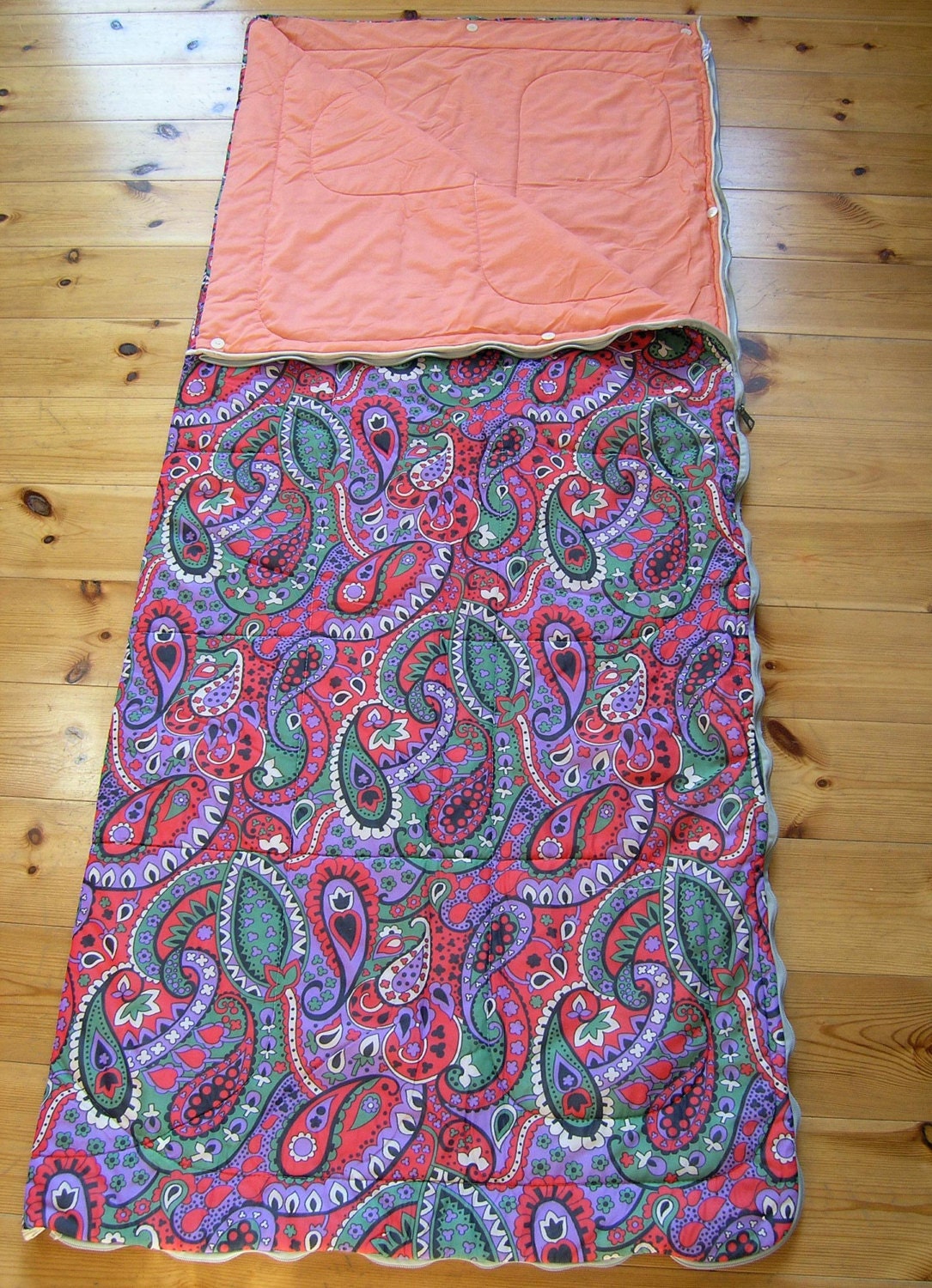 Vintage Sleeping Bag Retro 1970s Floral Paisley Synthetic
