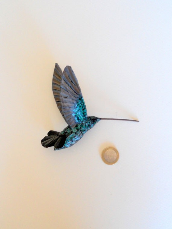 hummingbird art paper mache sculpture bird ornament by natynatyva