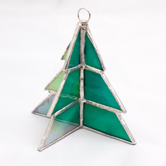 Stained Glass Green 3d Christmas Tree Ornament Three