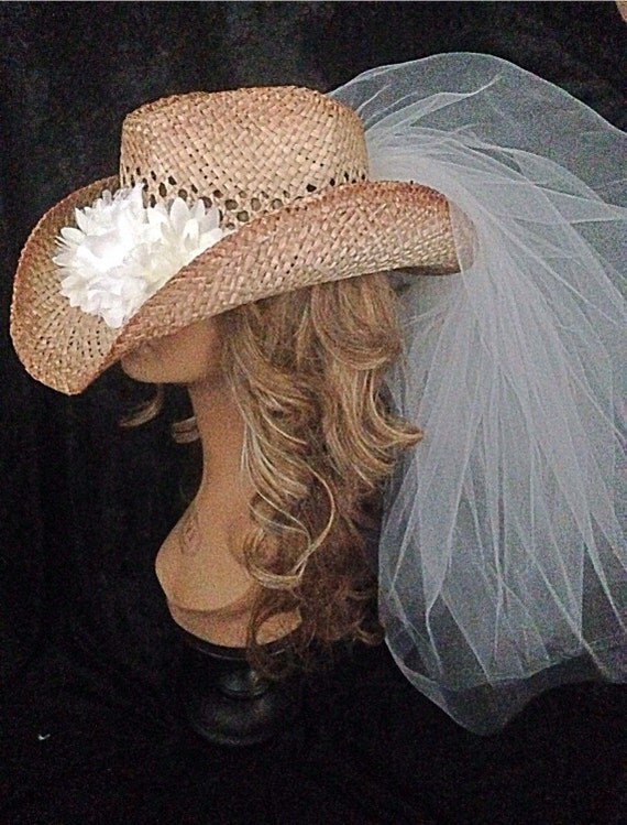 Cowboy Hat Veil Cowgirl Hat Veil Wedding by LaurenLashDesignsLLC