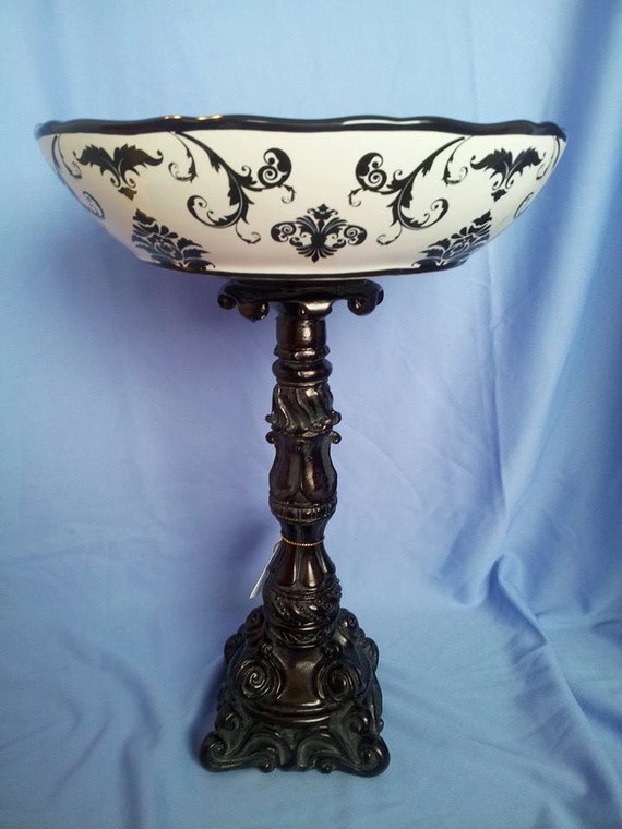 Black and White Decorative Bowl on Stand by UniqueCreationsByLyn