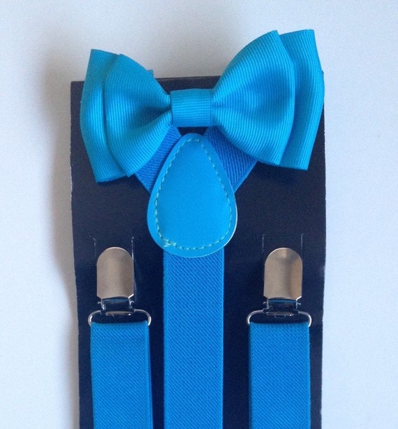 Turquoise Baby bow tie Suspenders Boys Bowties by BePrettyBeBold