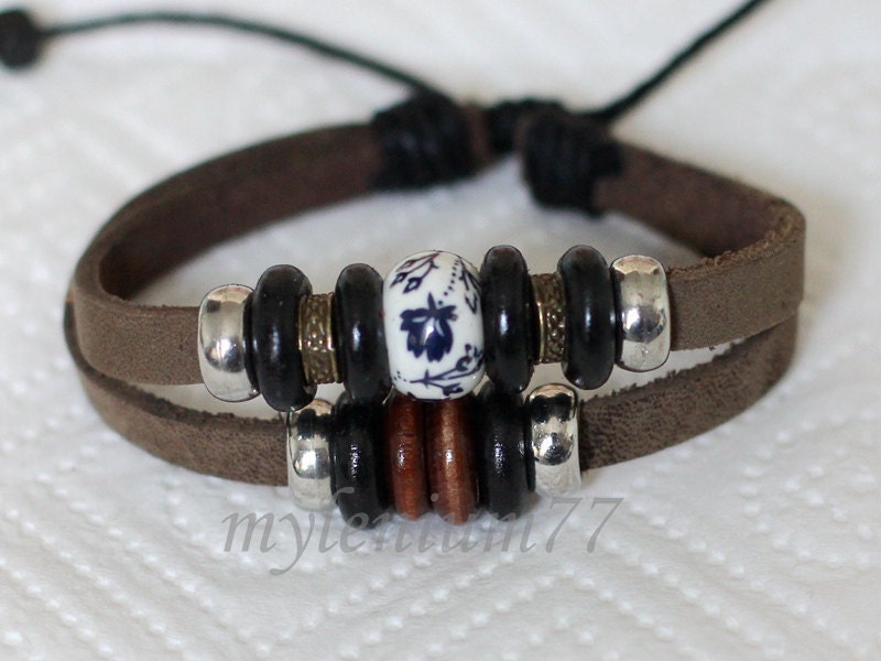 607 Boys bracelet Girls bracelet Leather bracelet Beads