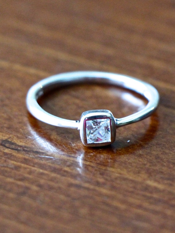 Square Sterling Silver CZ Stacking Ring